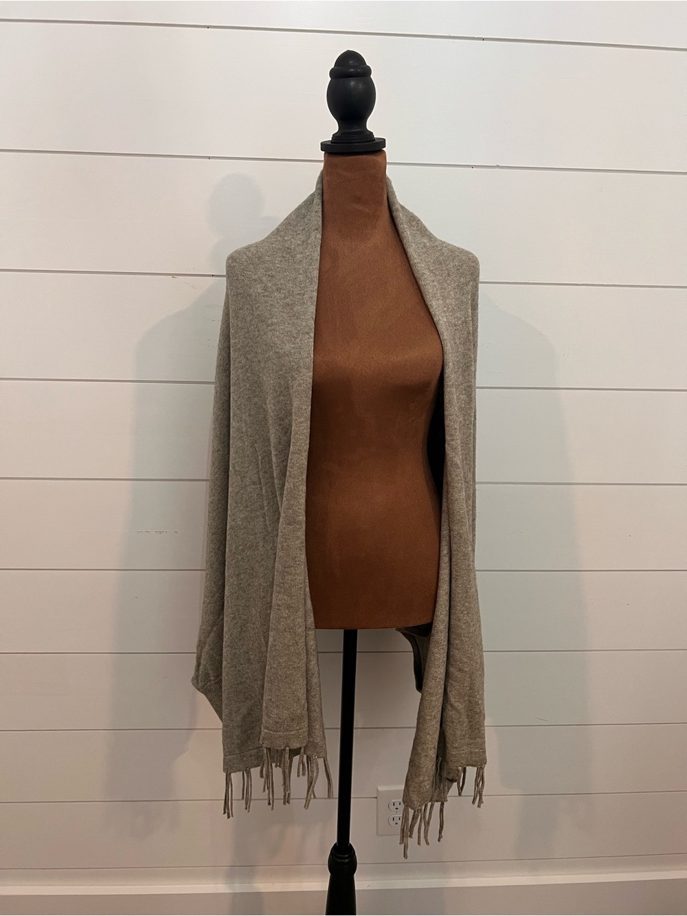 Mud Pie Gray Open-Front Fringe Sweater Wrap